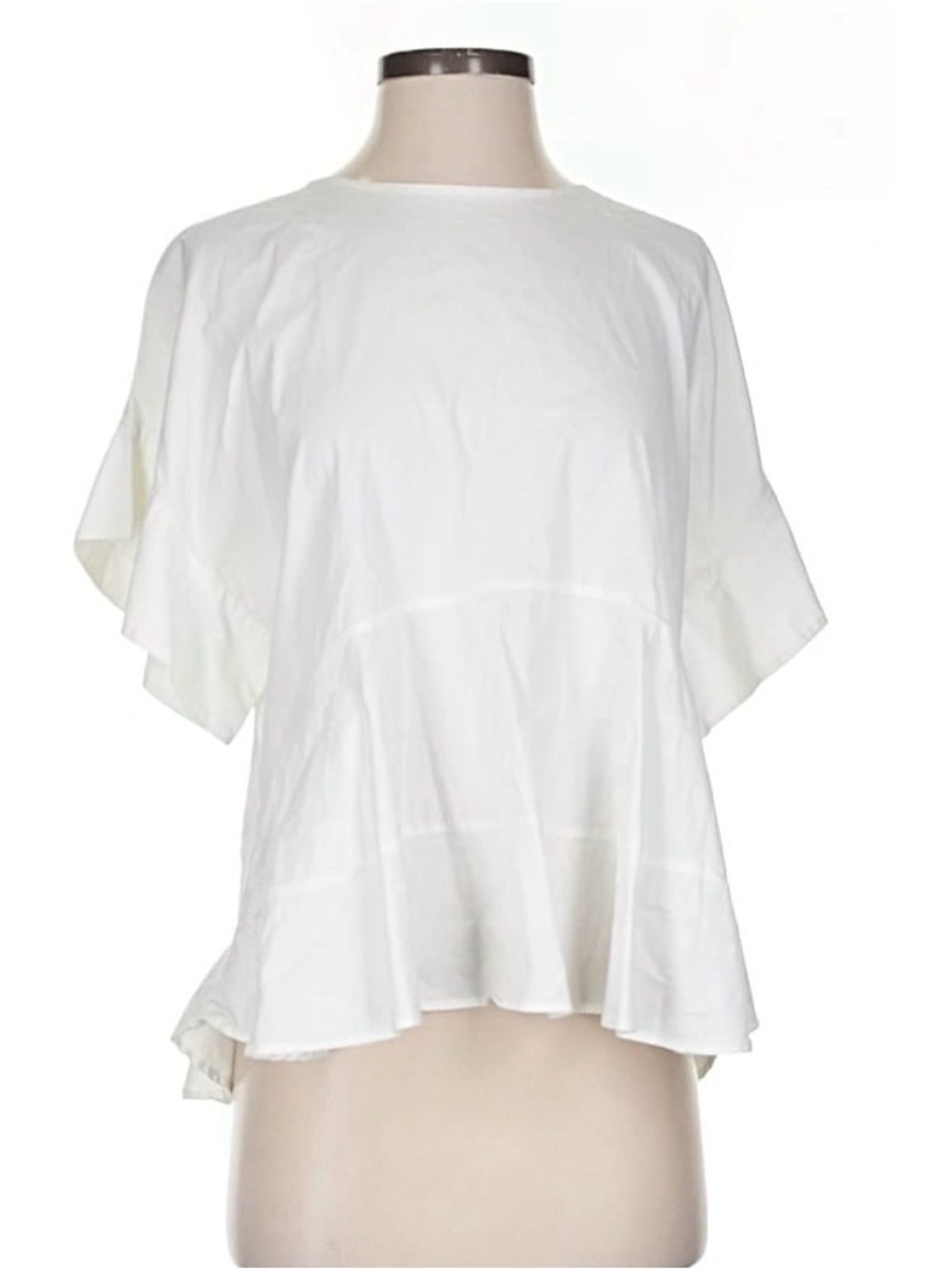 Zara White Ruffle-Hem Short Sleeve Tunic